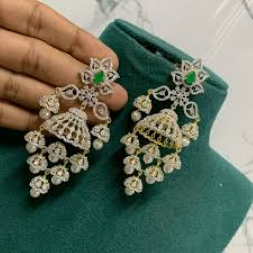 G.J polishing With Green Stone Jhumka