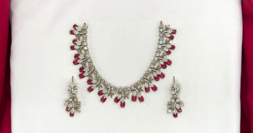 Mehndi finishing Leaf Designed Red -Stones Short Necklace