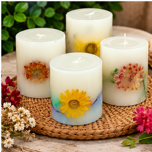 Real Flower Premium Fragrance Piller Aroma Candles (3*2.7 Inch) - 1 Piece 🌼 - Image 4