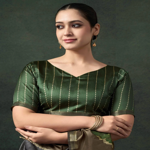 Khaki Silk Printed Saree - Image 3