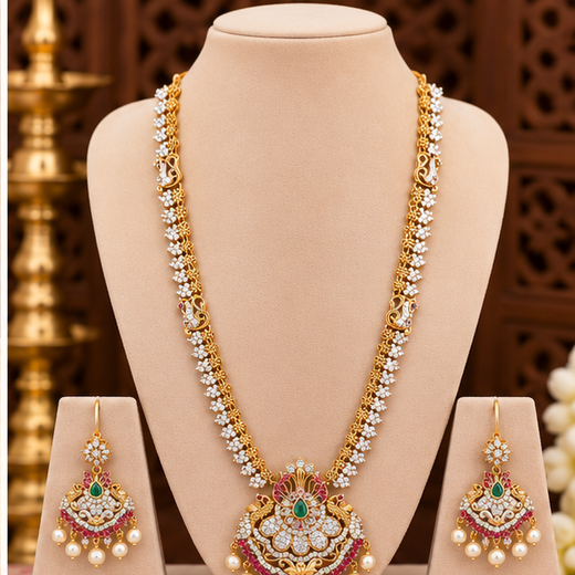 Matte finishing AD stones and floral design Long Haram