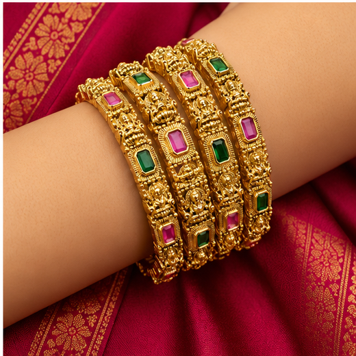 Matte Finishing wWth Lord Lakshmi 6 Pairs Bangle - Image 4