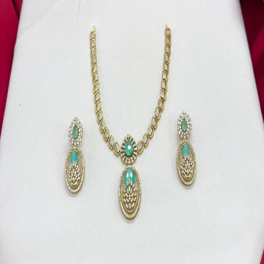 Two-tone finish Mint-Green zircon beaded Short Necklace