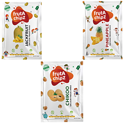 frutA chipZ Freeze Dried Chikoo 20 Gms/ JackFruit 20 Gms/ Pineapple 20 Gms  | 100% Natural | Healthy Fruit Chips | Ready to EAT | Crunchy |