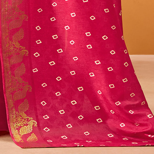Pink Silk Woven Printed Saree - Image 3