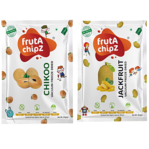 frutA chipZ Freeze Dried Chikoo 20 Gms/ Fruit Mango 20 Gms/ JackFruit 20 Gms/ Pineapple 20Gms | 100% Natural | Healthy Fruit Chips | Ready to Eat | Crunchy | - Image 3