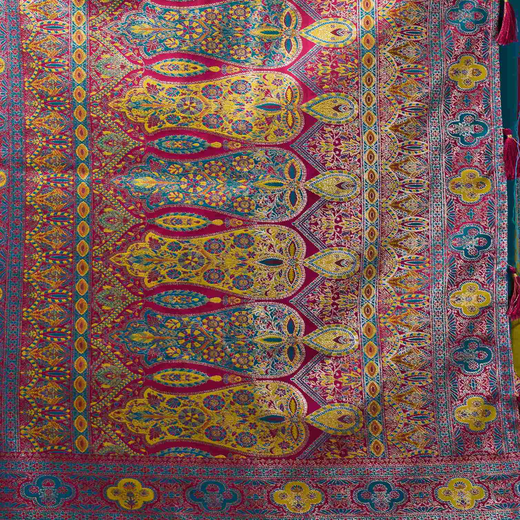 Teal Blue Silk Woven Banarasi Saree - Image 3