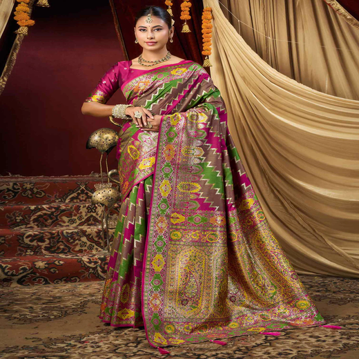 Multicoloured Silk Woven Banarasi Saree--