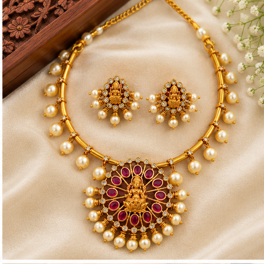 Premium Ruby Stone Goddess Statement Necklace - Image 2