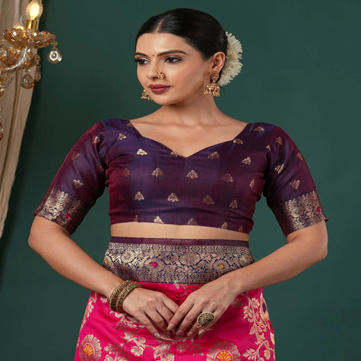 Rani Pink Silk Woven Banarasi Saree - Image 2