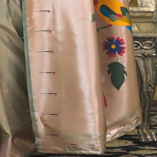 Mint Green Silk Woven Paithani Saree - Image 3