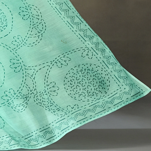 Light Mint Green Linen Printed Saree - Image 3