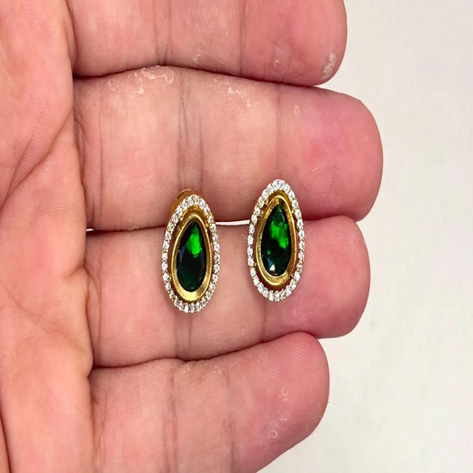 Premium Three layered AD Stones With Green stone Necklace - Image 3