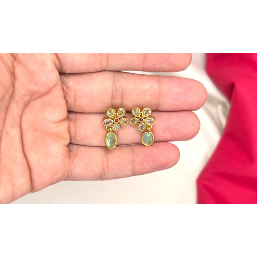 Matte finishing Flower design with Mint-Green Short Necklace - Image 2