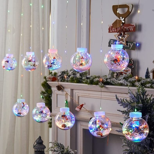 5+5 Multicolour Christmas Santa Ball Curtain Light 🎅