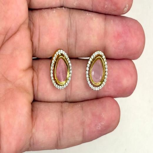 Premium Three layered AD Stones With Baby-Pink stone Necklace - Image 3