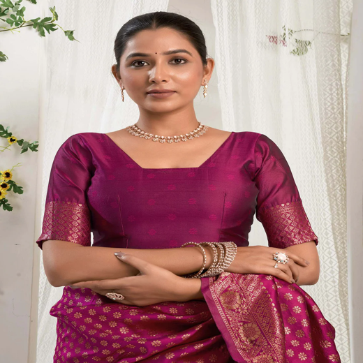Rani Pink Silk Woven Banarasi Saree - Image 2