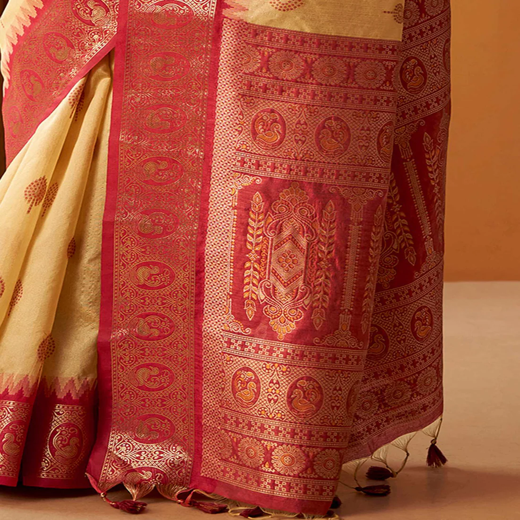 Cream Silk Woven Kanjivaram Saree - Image 3