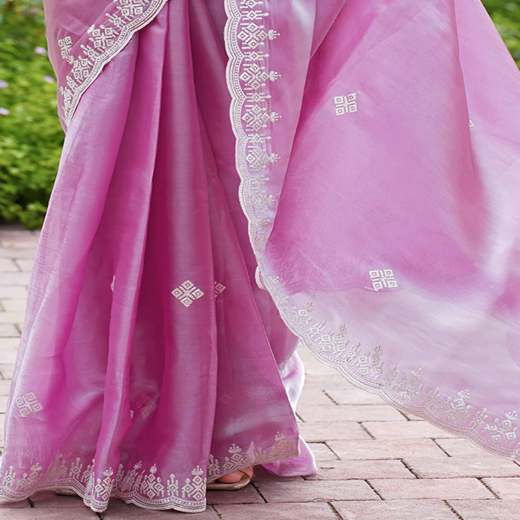 Light Pink Shimmer Sequence Embroidery Saree - Image 3