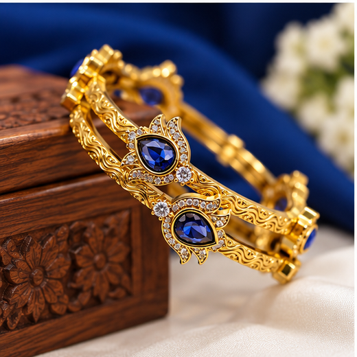 Victorian Finishing Purple Stone Flower Designed Bangle - Image 3