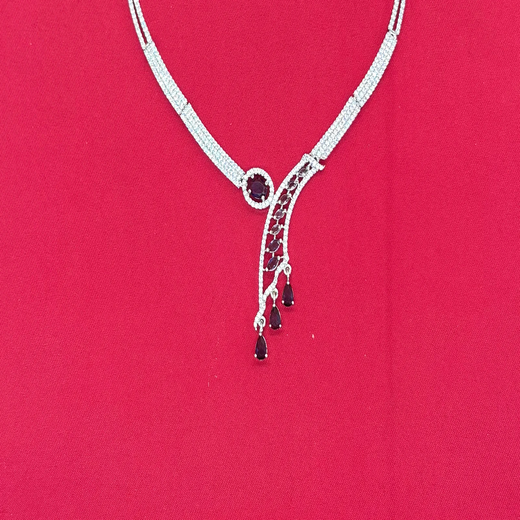 Silver American Diamonds purple stones Short Necklace - Image 3