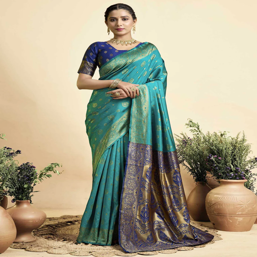 Teal Green Silk Woven Banarasi Saree