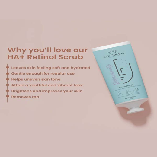 Earthraga HA + Retinol Face Scrub | Clears Clogged Pores and Removes Tan | 100 ml - Image 4
