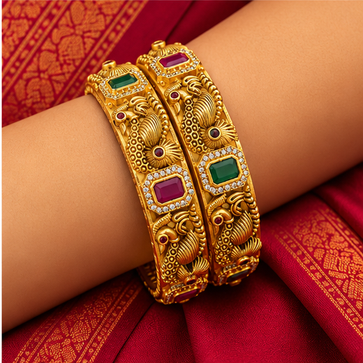 Matte Gold Peacock Design Bangles | Rajkamal NX - Image 4