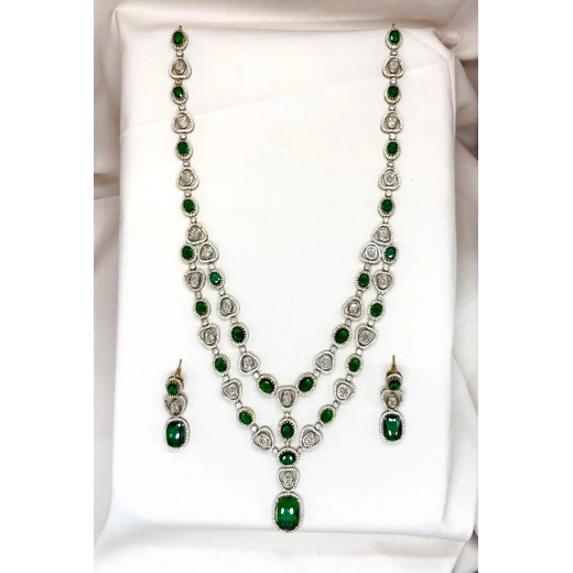 Victorian Two Steps With Green Stone's Long Necklace