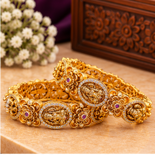 Matte Gold Bangles With White Stones | Rajkamal NX - Image 2
