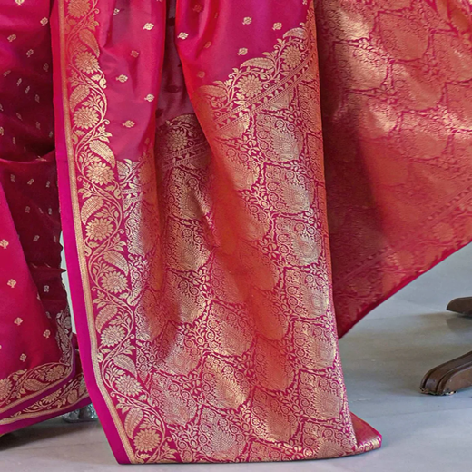 Dark Pink Silk Woven Banarasi Saree - Image 3