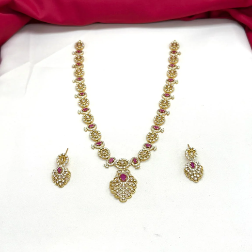 Matte finishing Pink Leaf Designed with stones Long Necklace