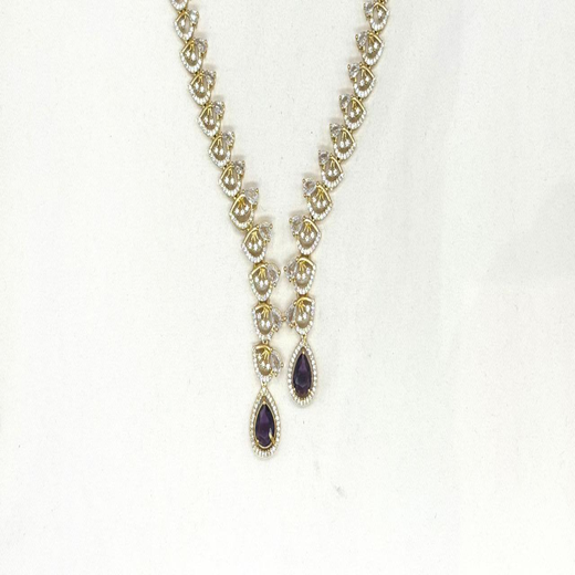 Emerald polki Purple with American Diamond Drop Short Necklace - Image 2