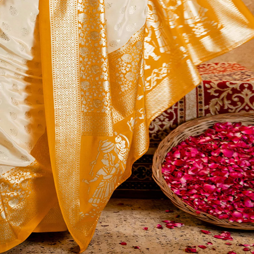 Beige Crepe Silk Foil Printed Saree - Image 3