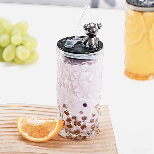 350ML Bear Shape Glass Cup with Straw - Image 2