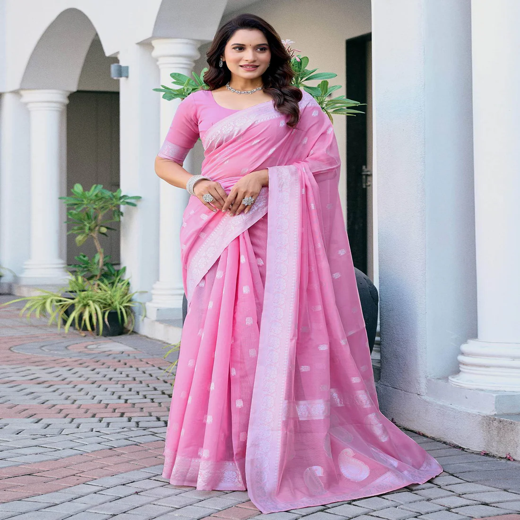 Light Pink Chanderi Woven Saree
