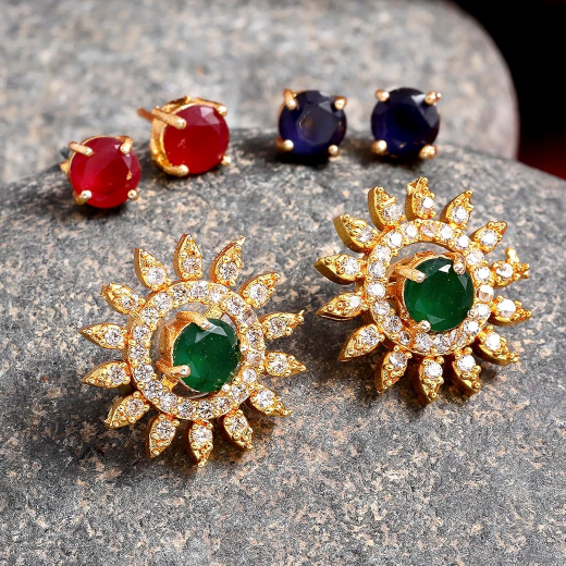 Changeable Stone Flower Design Earrings - Image 4