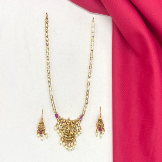 Matte finishing AD stone lord Lakshmi Short Necklace - Image 2