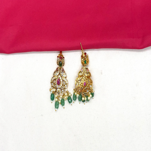 Matte finishing peacock design with Green beads Mango Short Necklace - Image 4