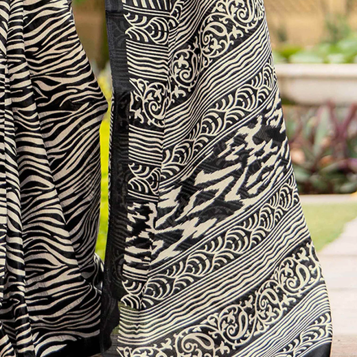 Black Khadi Printed Saree - Image 3