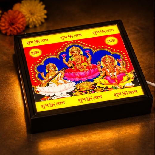 Lakshmi || Ganesh || Saraswati Lighting Showpiece Wall Hanging (DF88) (Size: 20*20 Cm) - Image 3