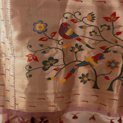Dusty Mauve Chanderi Cotton Woven Paithani Saree - Image 3
