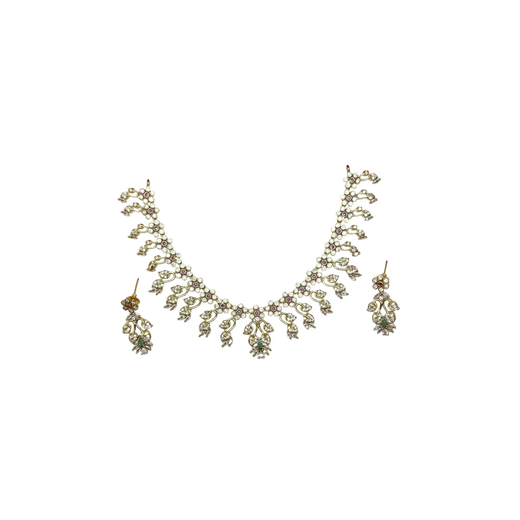 Victorian finishing flower design with white stones short Necklace - Image 2