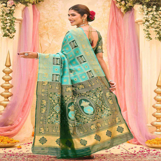 Turquoise Silk Woven Patola Saree - Image 4