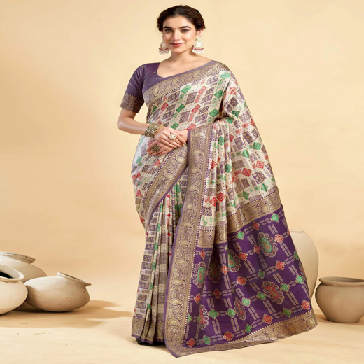 Cream Silk Woven Patola Saree