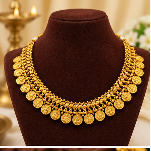 Antique gold-plated Lakshmi Kasu Mala necklace - Image 2