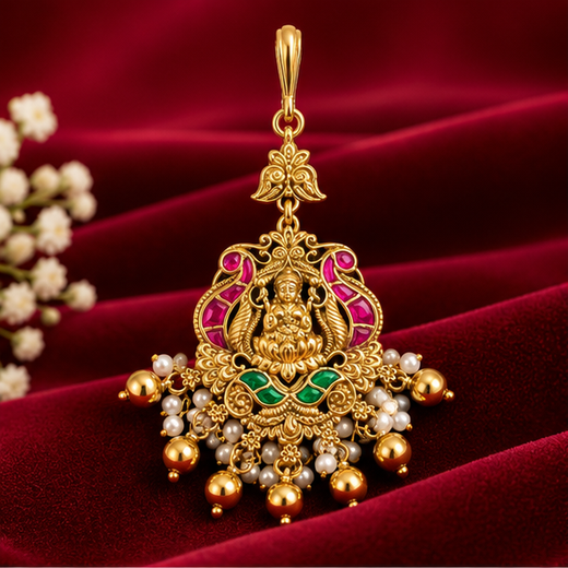 Matte Finishing Lord Design Golden Balls Maang Tikka