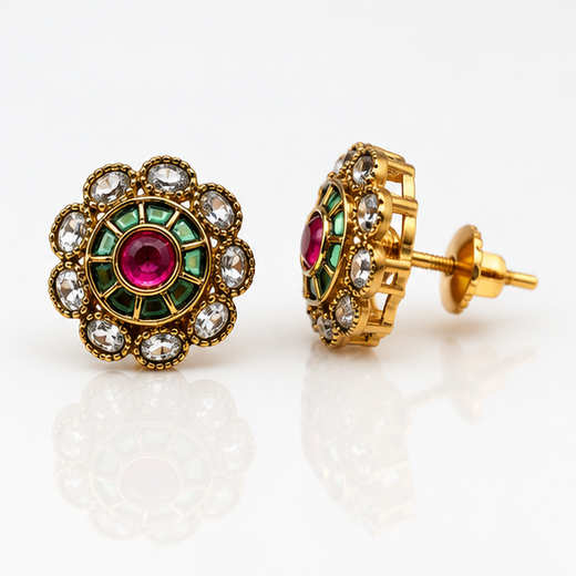 Matte Finish Multi Stones Studs Earring - Image 4