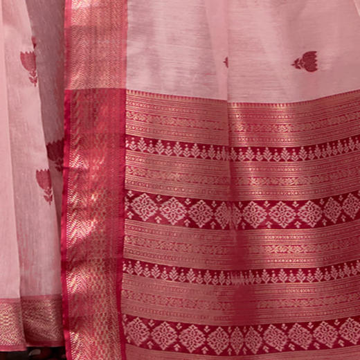 Pink Cotton Woven Saree - Image 2