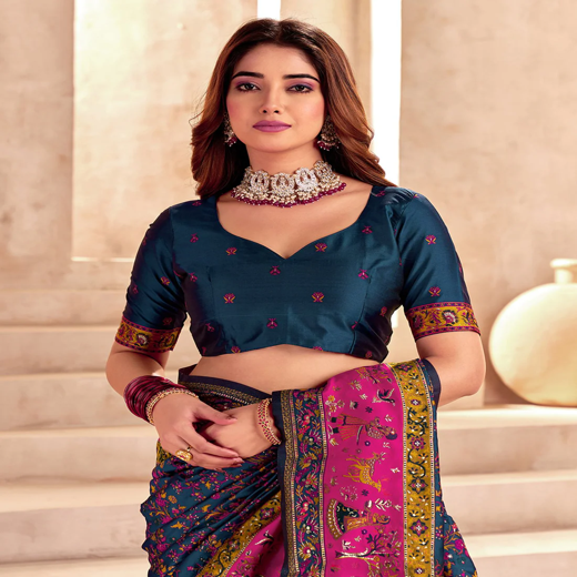 Rama Blue Silk Woven Patola Saree - Image 2
